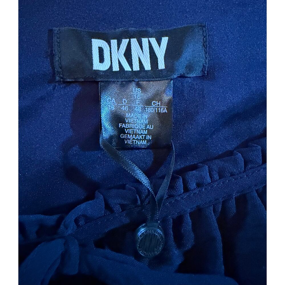 DKNY Dress Womens Size 16‎ Navy Blue Puff Sleeve Tie-Front Belted Mini - Picture 2 of 5